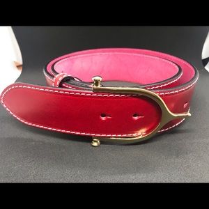 Red Leather belt with Gold Spur Belt Buckle